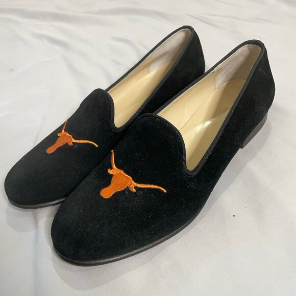 JP Crickets UT Longhorn Loafers Men’s 7 Black Suede Smoking Slippers Texas $328 - Picture 2 of 14